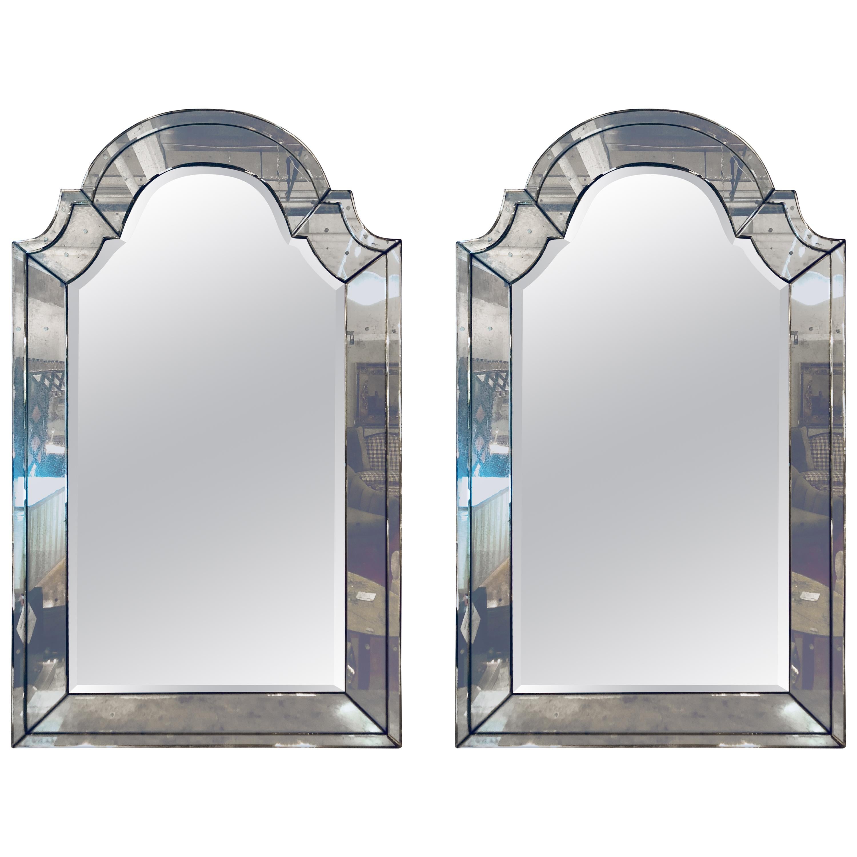 Pair of Distressed Dome Topped Classic Antiqued Pier Mirrors