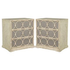 Pair of Distressed End Tables with Upholstered Drawer Fronts