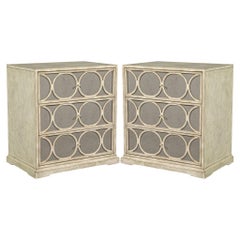 Pair of Distressed End Tables with Upholstered Drawer Fronts