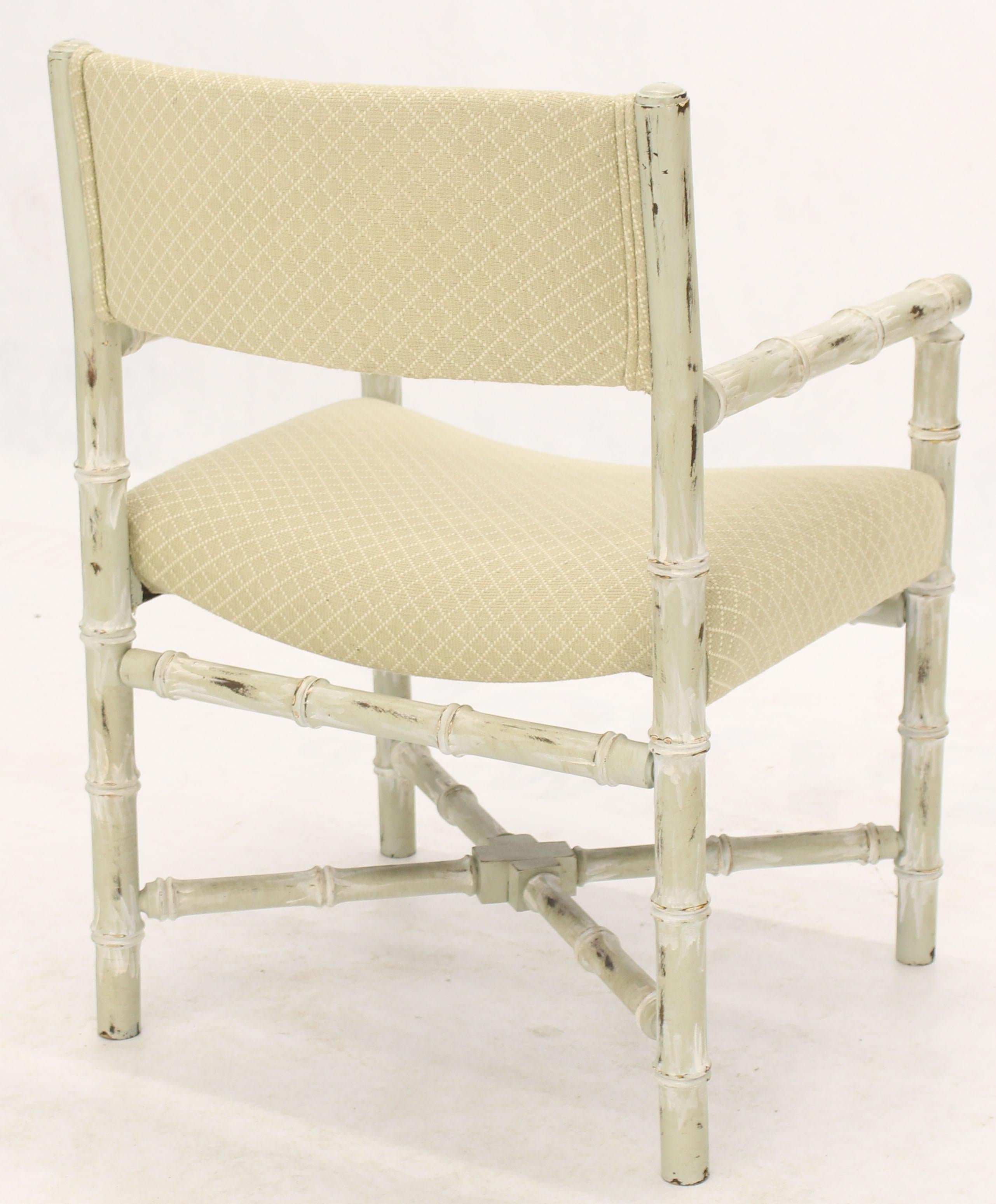 Pair of Distressed Finish Faux Bamboo Capitan Chairs with X Bases  For Sale 5