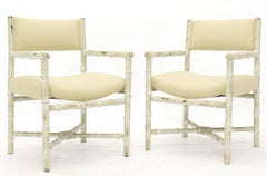 Pair of Distressed Finish Faux Bamboo Capitan Chairs with X Bases