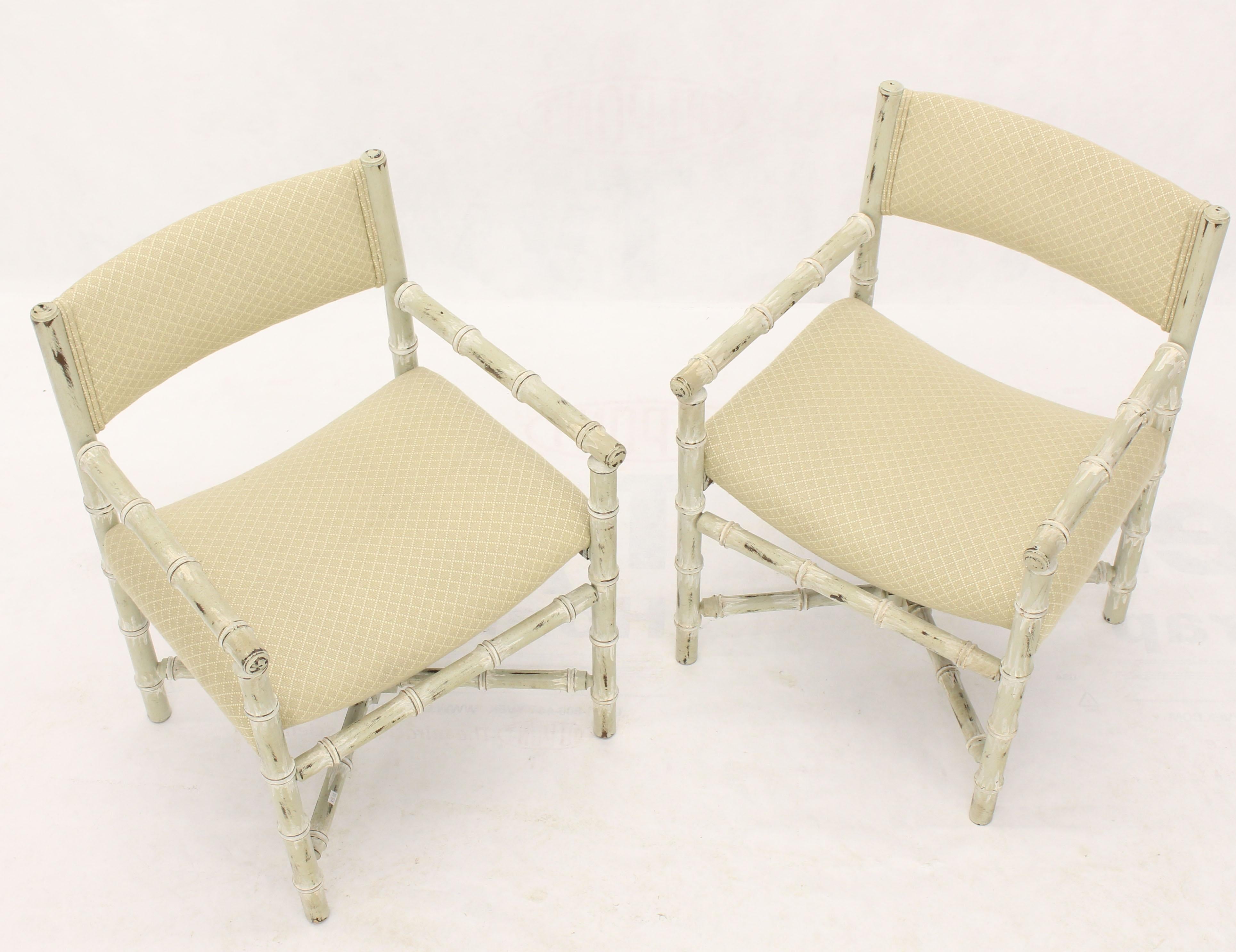 American Pair of Distressed Finish Faux Bamboo Capitan Chairs with X Bases  For Sale