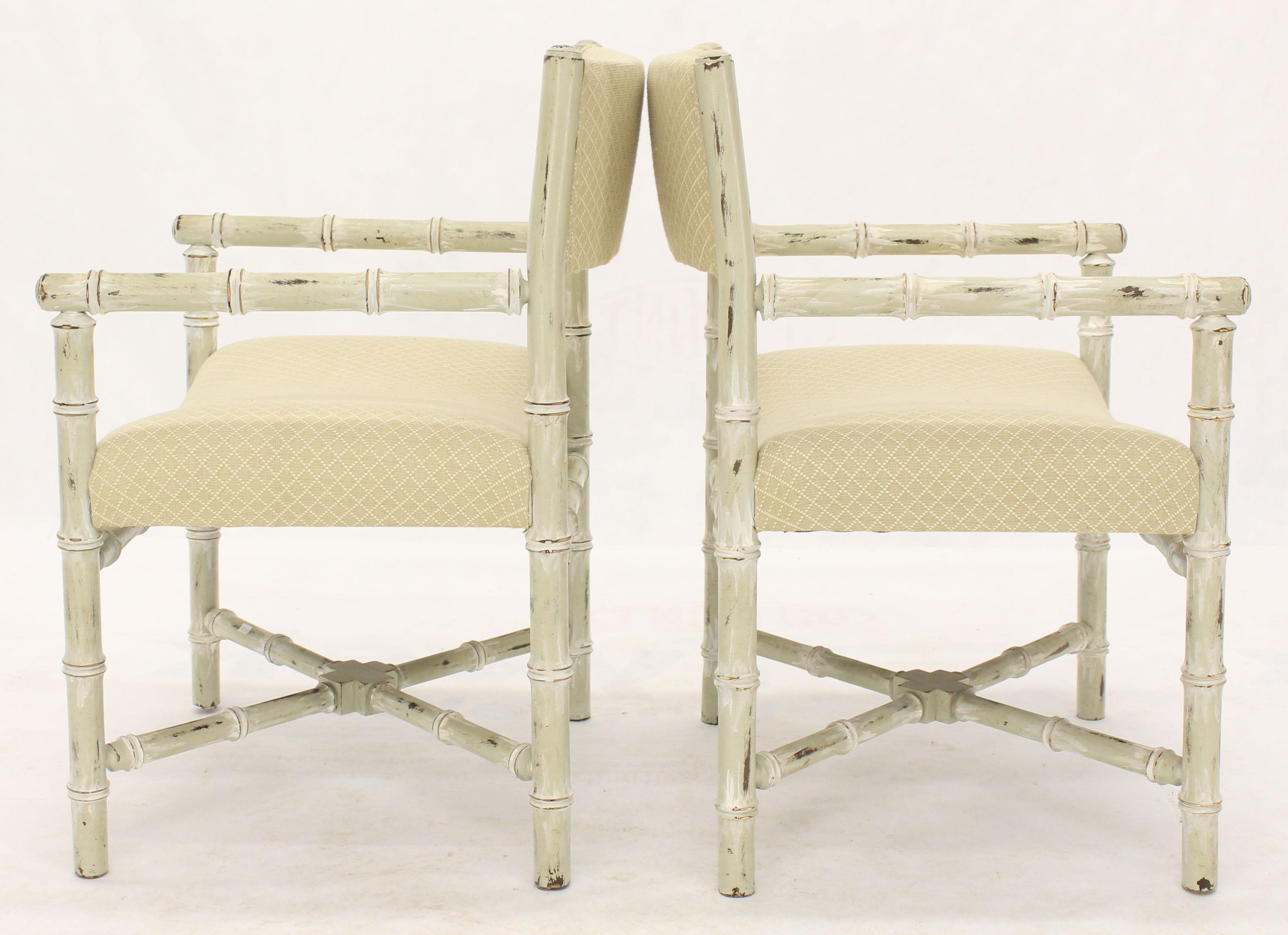 20th Century Pair of Distressed Finish Faux Bamboo Capitan Chairs with X Bases  For Sale
