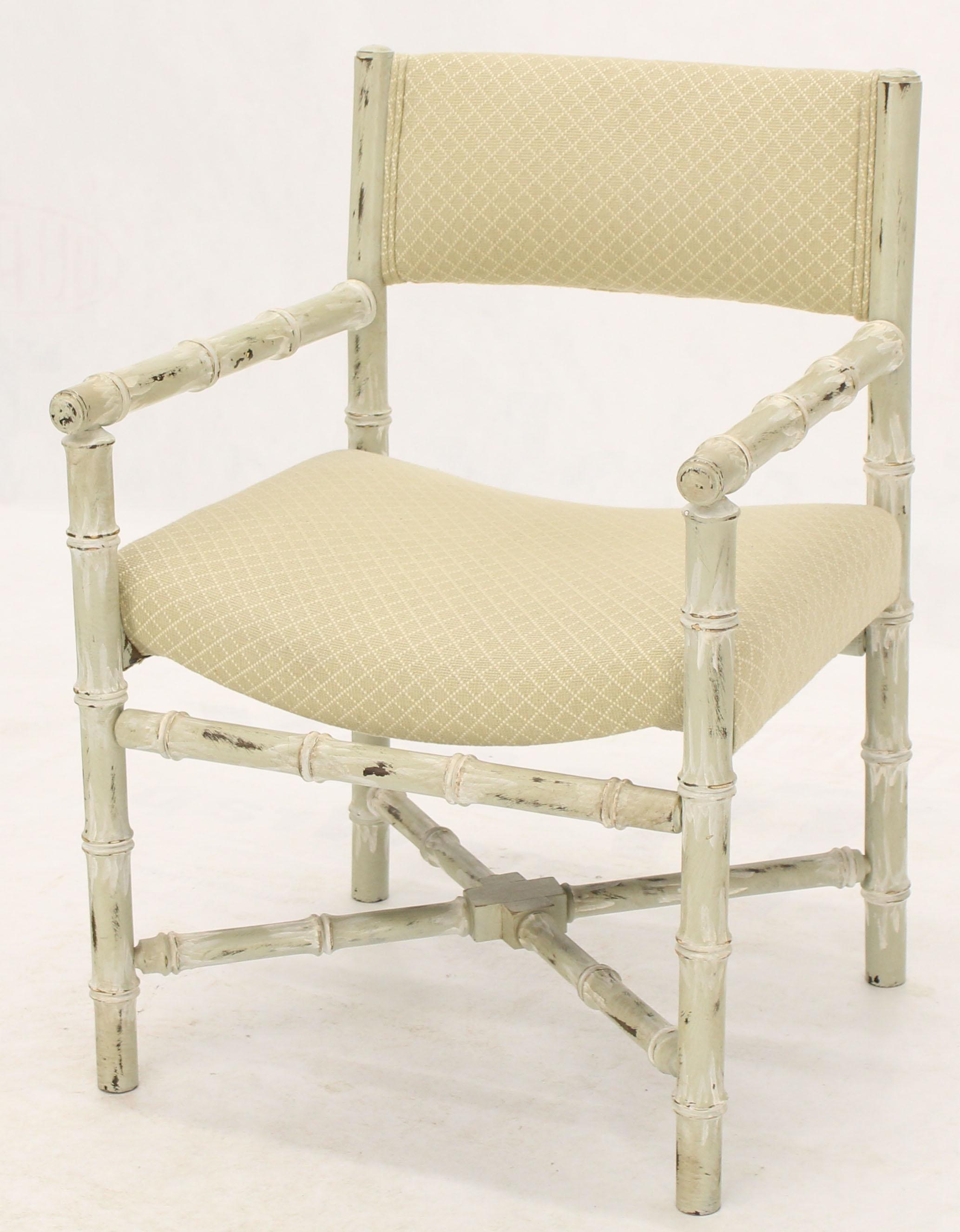 Pair of Distressed Finish Faux Bamboo Capitan Chairs with X Bases  For Sale 1