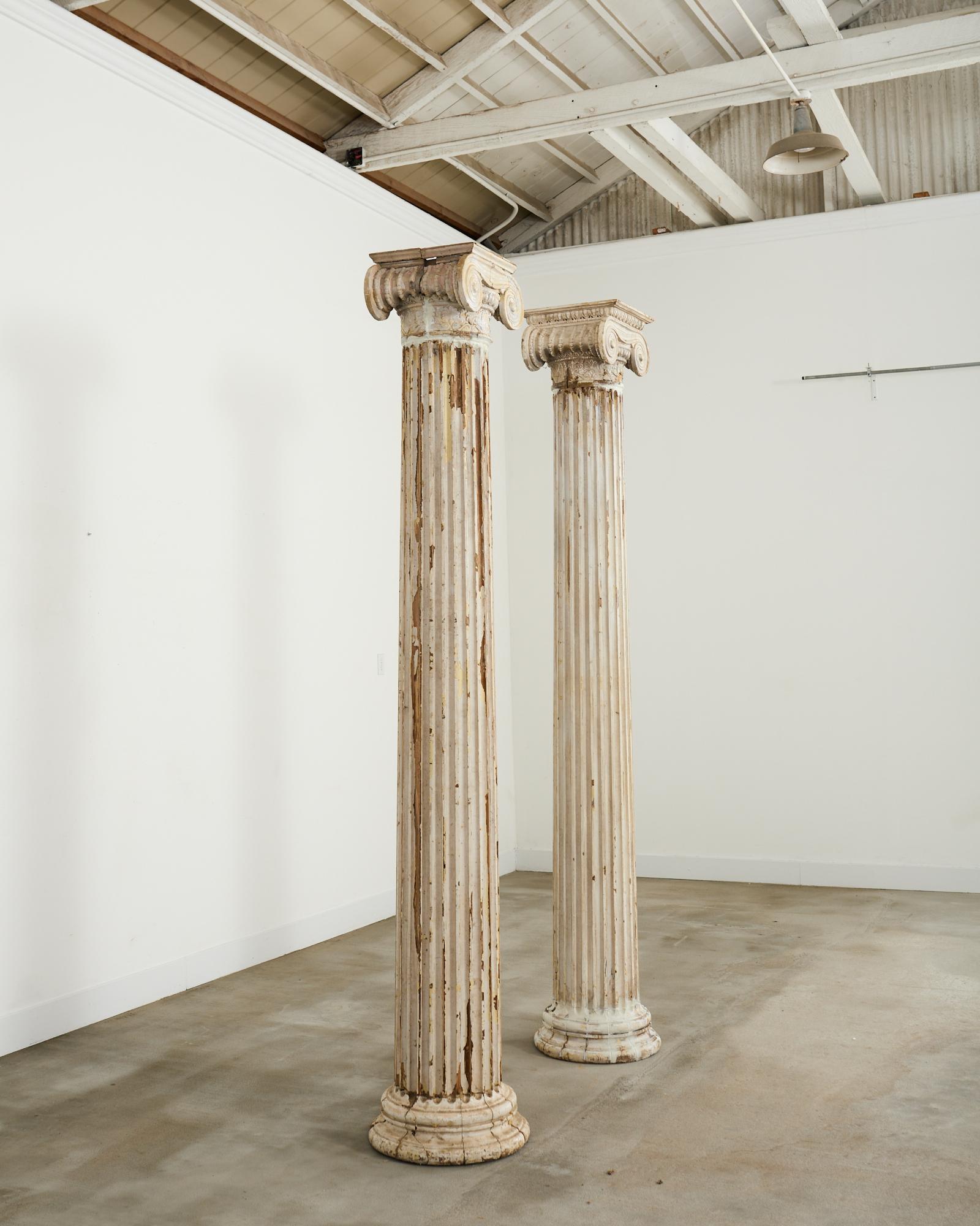Pair of Distressed Greco-Roman Neoclassical Style Ionic Columns 11