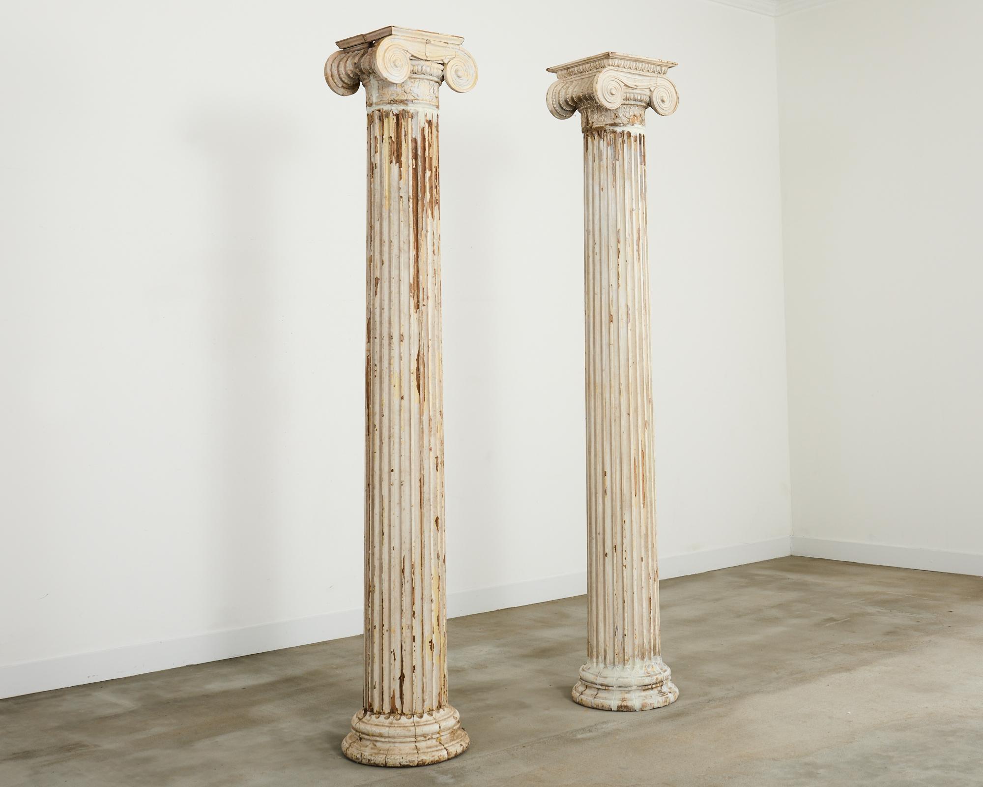 Italian Pair of Distressed Greco-Roman Neoclassical Style Ionic Columns