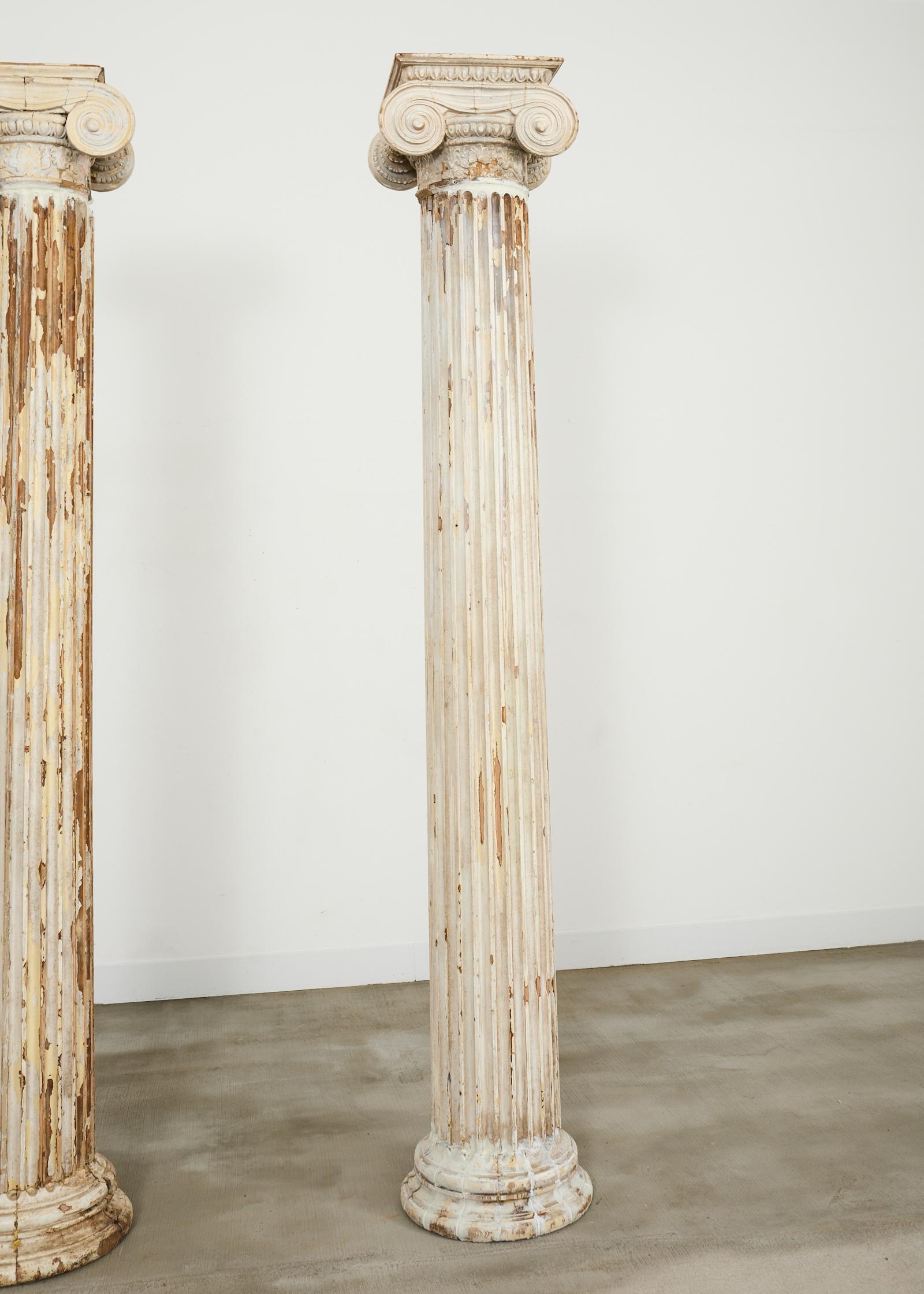 Pair of Distressed Greco-Roman Neoclassical Style Ionic Columns 1