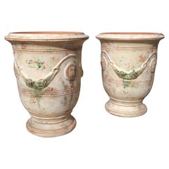 Pair of Distressed Handmade French Anduze Pots in Traditional Finish