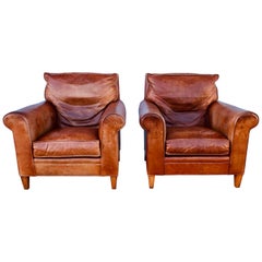 Pair of Distressed Leather Club Chairs by Ralph Lauren