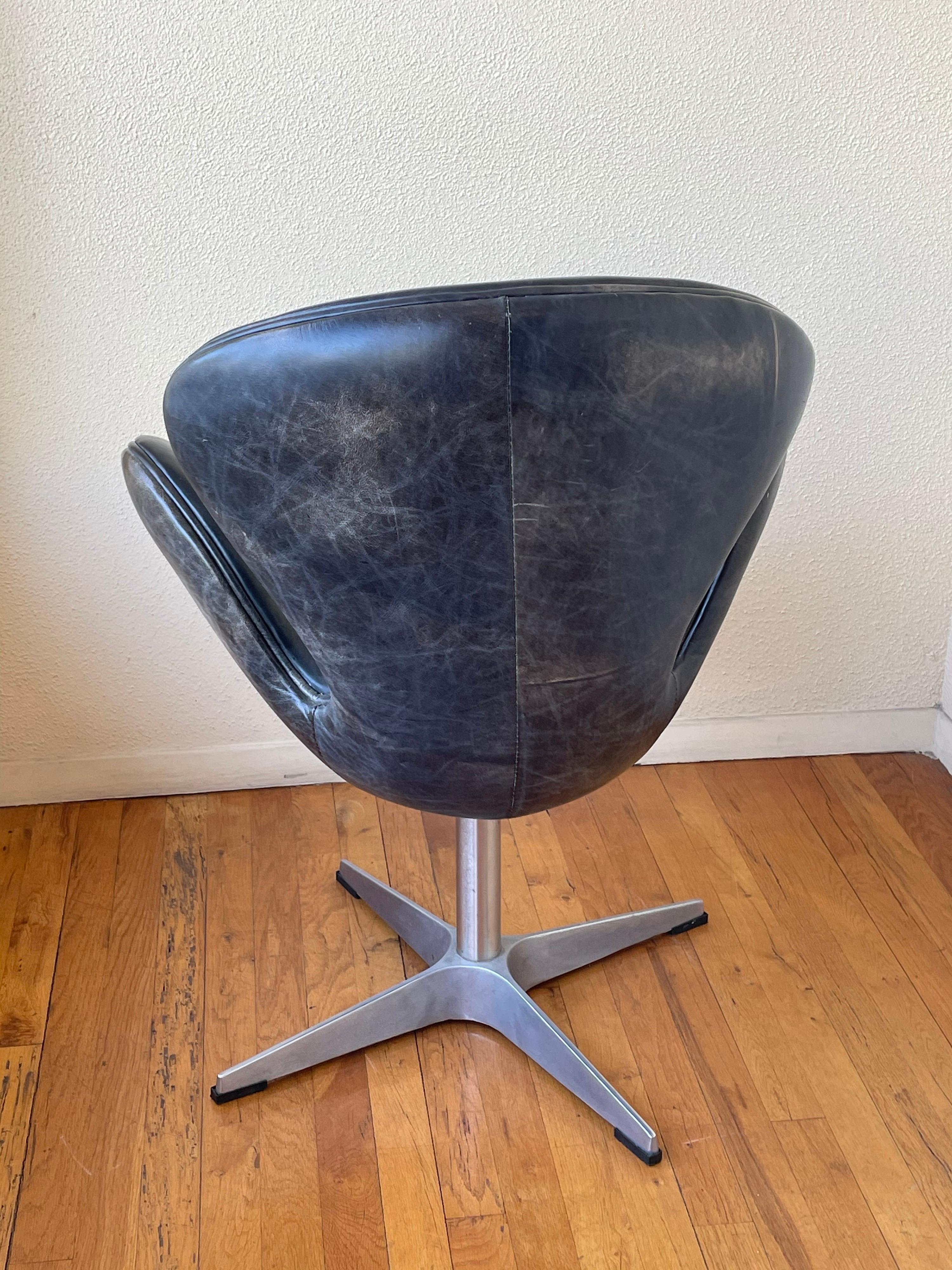 Mid-Century Modern Pair of Distressed Leather on Swivel Base