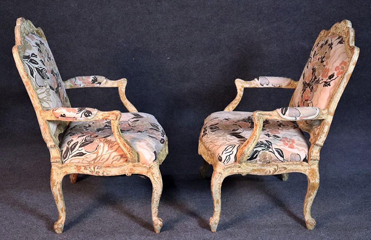 Pair of Distressed Louis XV Style Fauteuils 4
