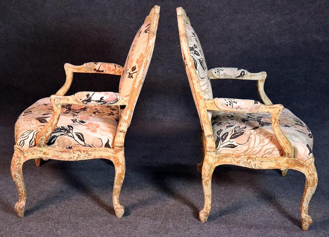 Pair of Distressed Louis XV Style Fauteuils 6