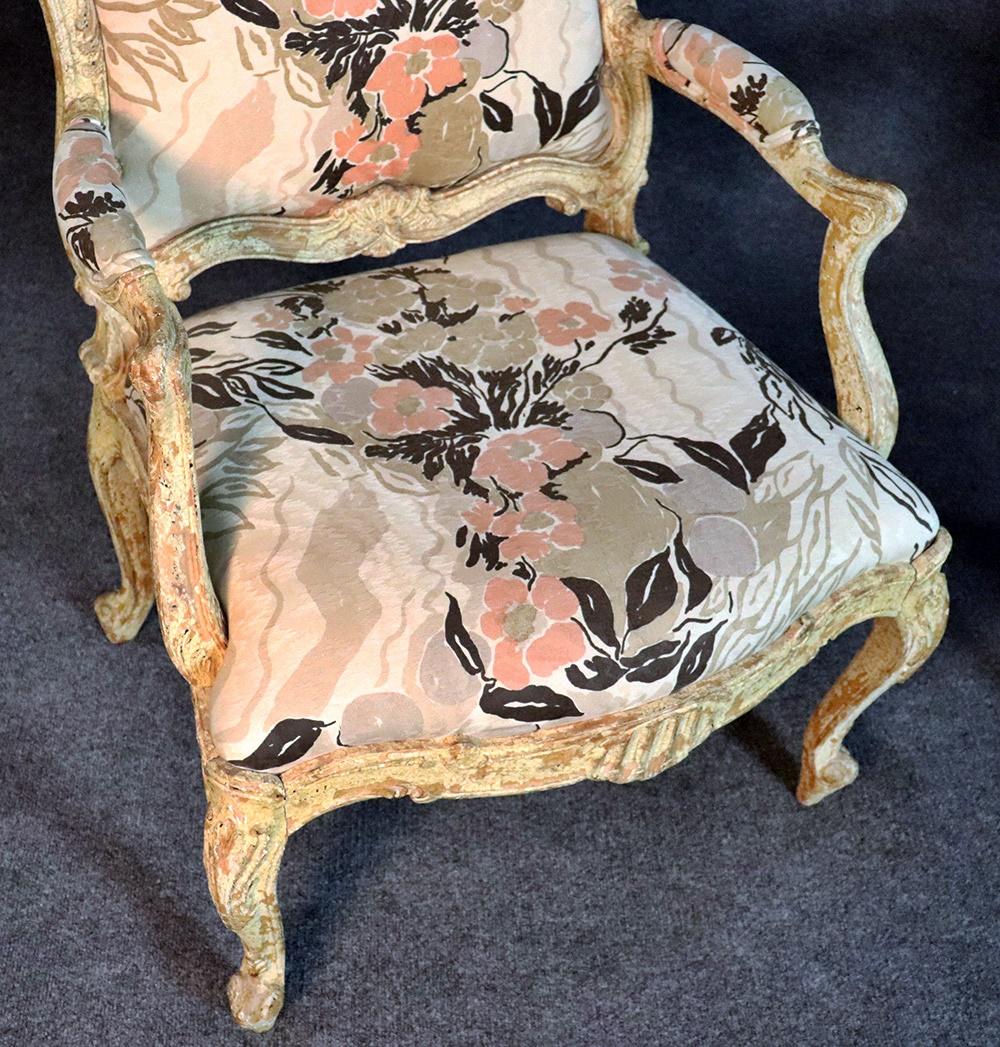 20th Century Pair of Distressed Louis XV Style Fauteuils