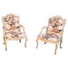 Pair of Distressed Louis XV Style Fauteuils