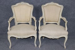 Pair of Distressed Paint Decorated 19th Century French Louis XV Armchairs