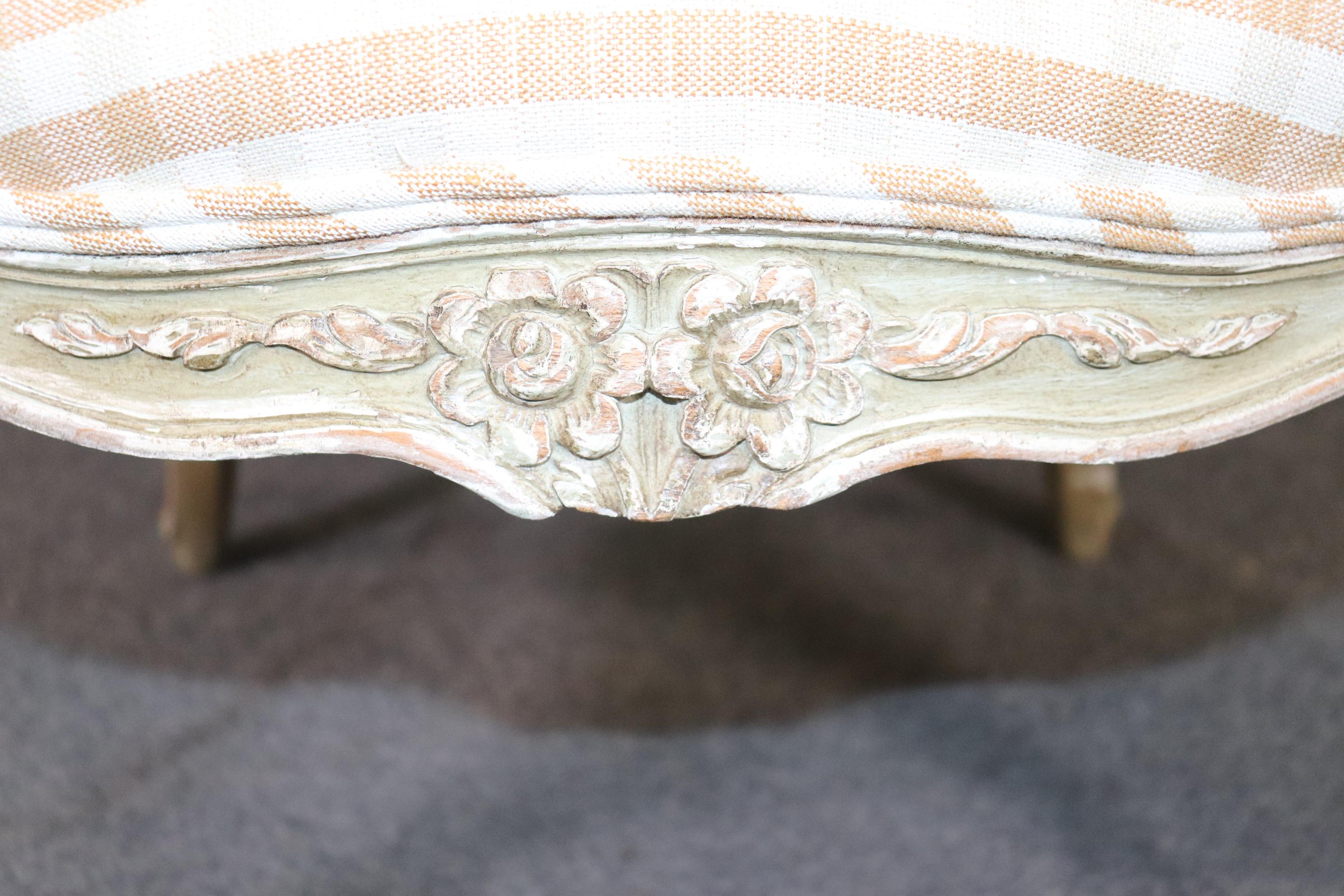 Pair of Distressed Painted French Carved Louis XV Armchairs, Circa 1930s For Sale 6