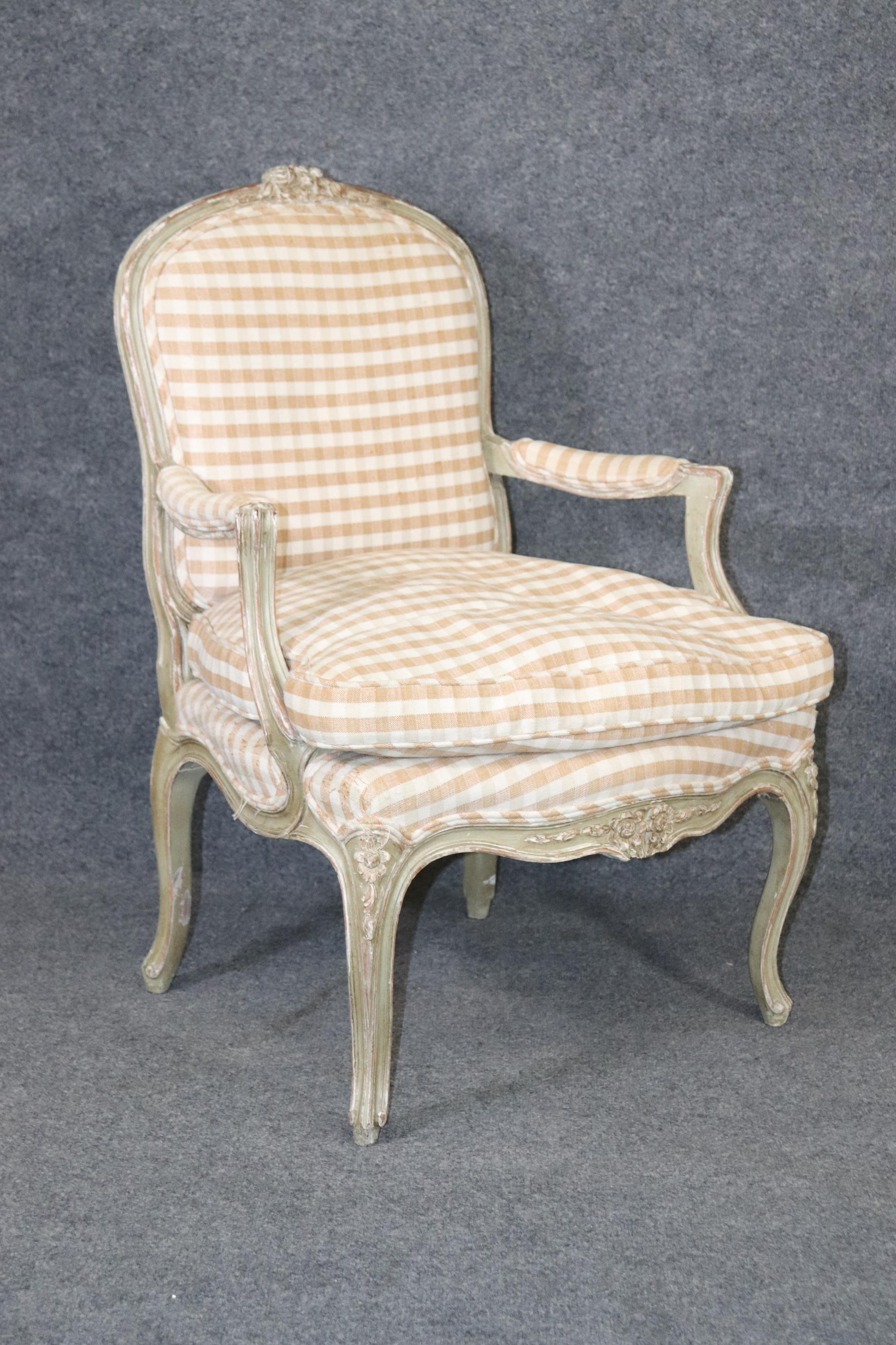 Pair of Distressed Painted French Carved Louis XV Armchairs, Circa 1930s For Sale 2