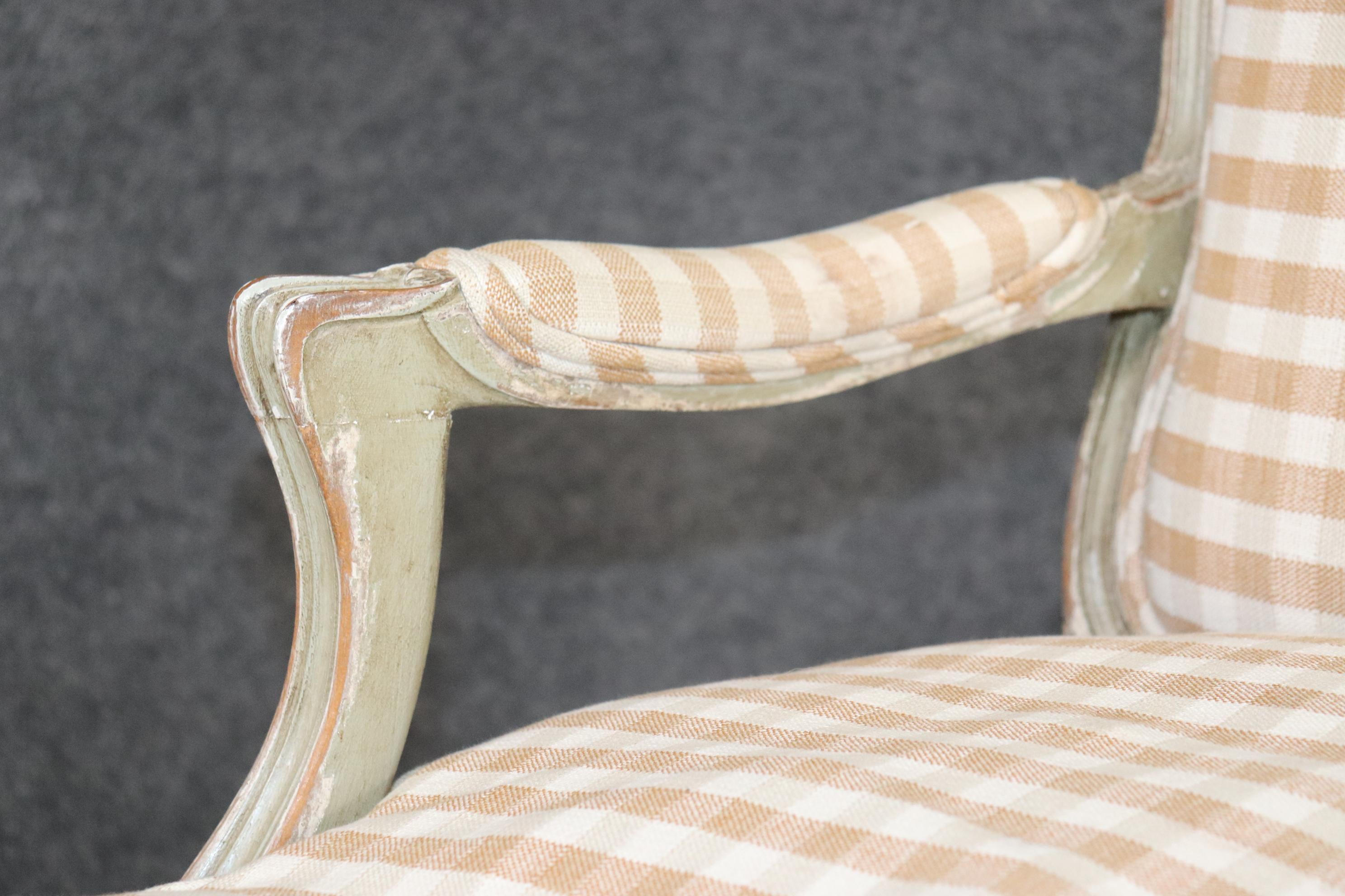 Pair of Distressed Painted French Carved Louis XV Armchairs, Circa 1930s For Sale 4