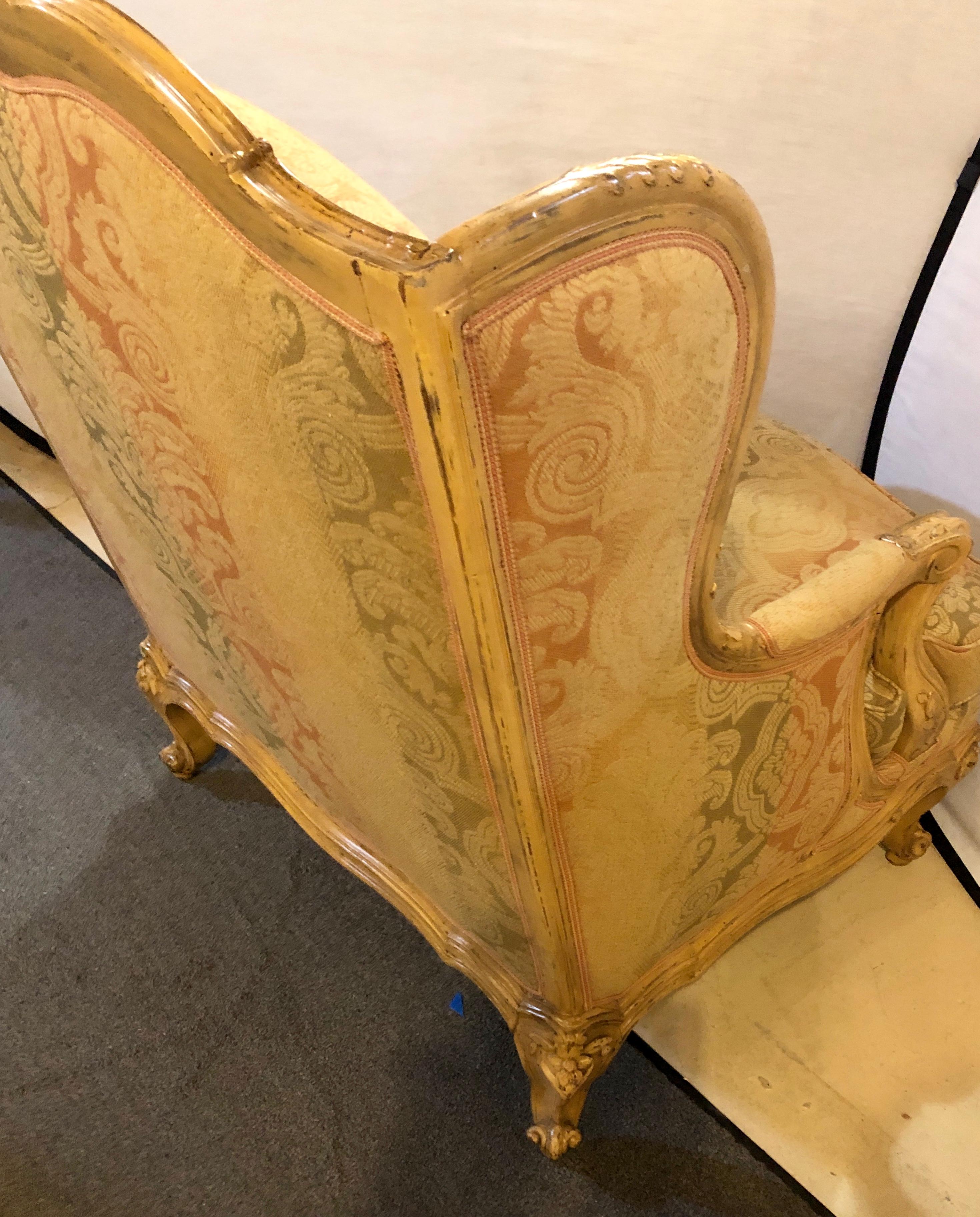 Pair of Distressed Palatial Louis XV Style Wingback or Bergere Chairs In Good Condition In Stamford, CT