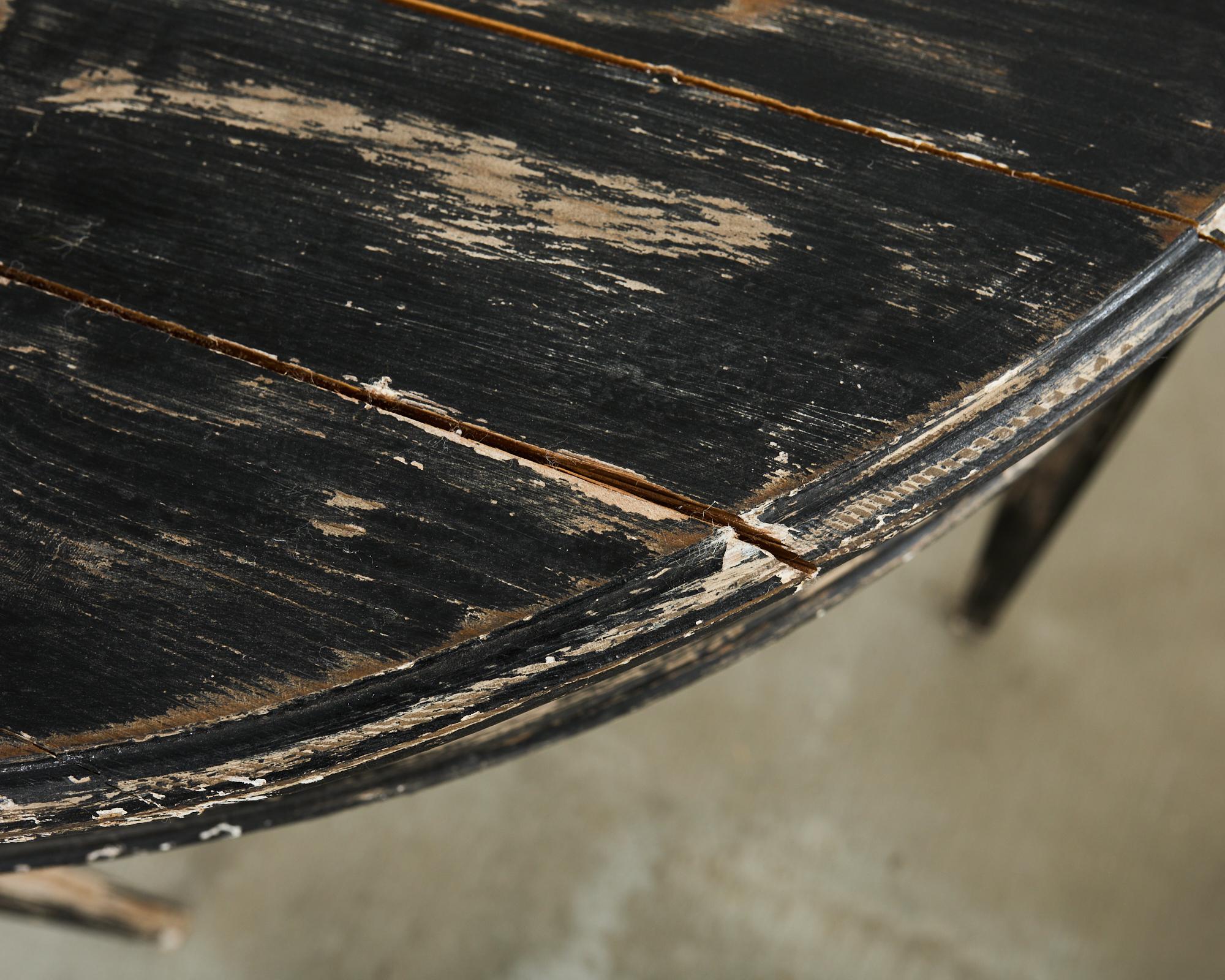 Pair of Distressed Swedish Pine Painted Demilune Consoles 9