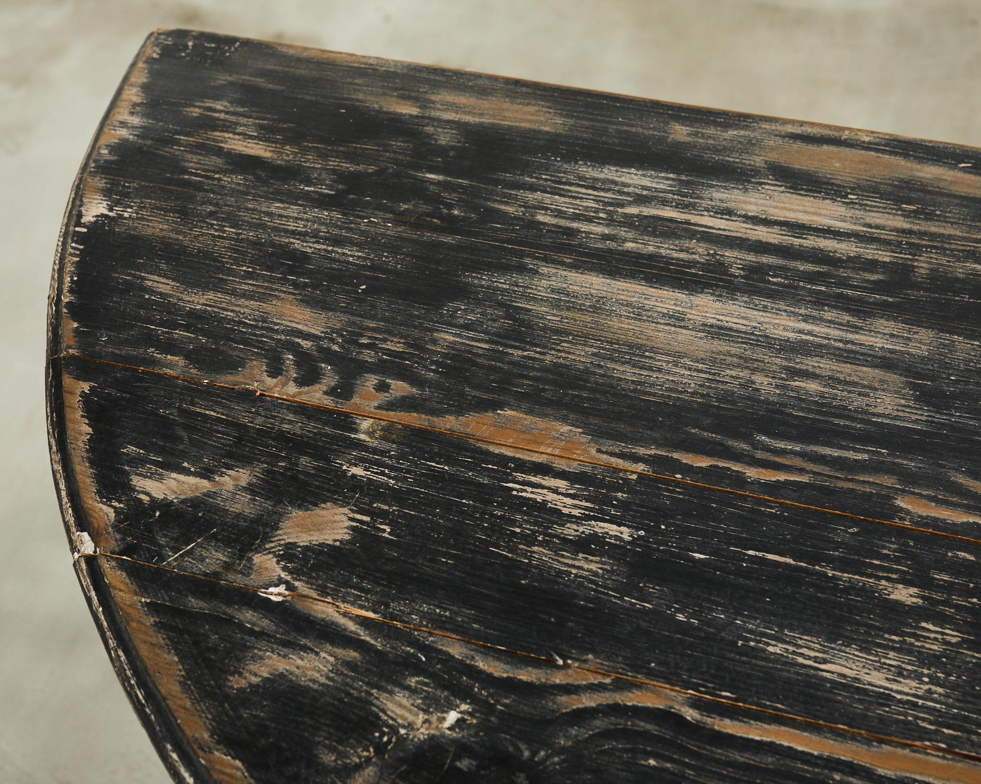 Pair of Distressed Swedish Pine Painted Demilune Consoles 10