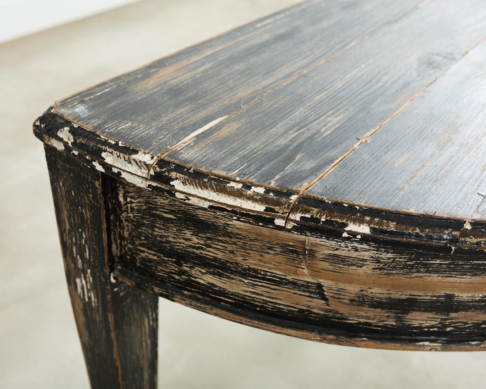 Pair of Distressed Swedish Pine Painted Demilune Consoles 13