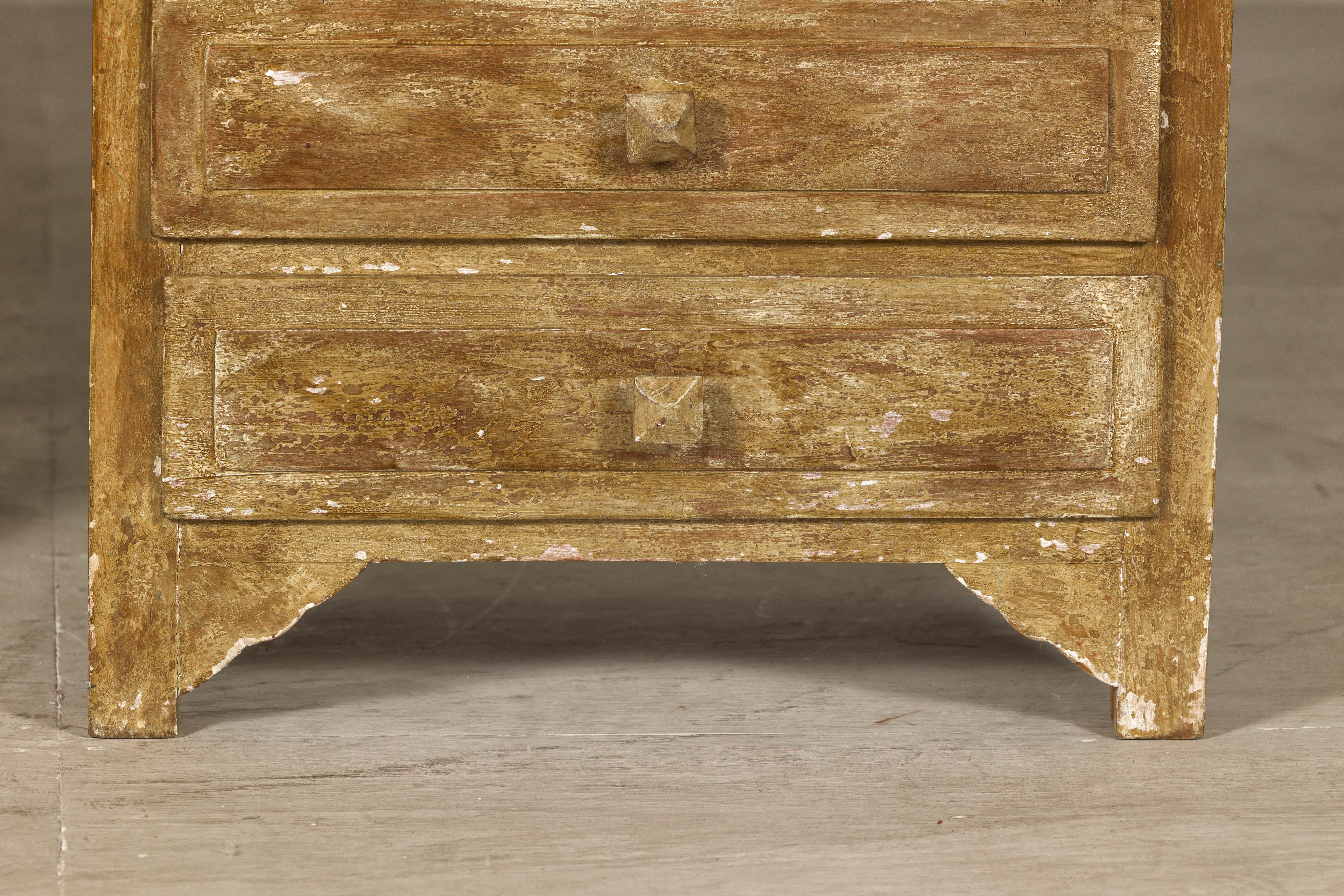 Pair of Distressed Vintage Nightstands with Subtle Brown and Green Patina For Sale 3