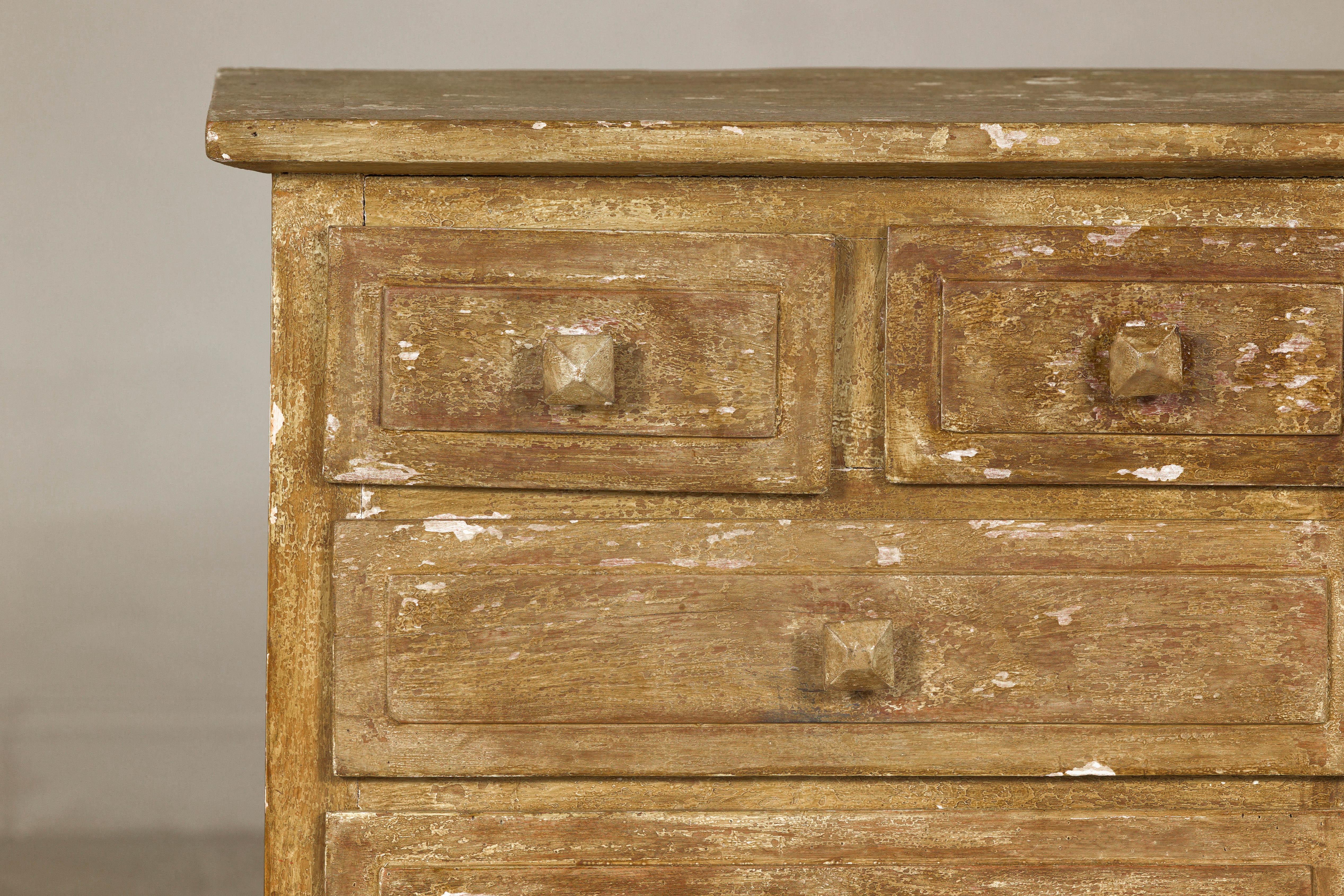 Pair of Distressed Vintage Nightstands with Subtle Brown and Green Patina For Sale 5
