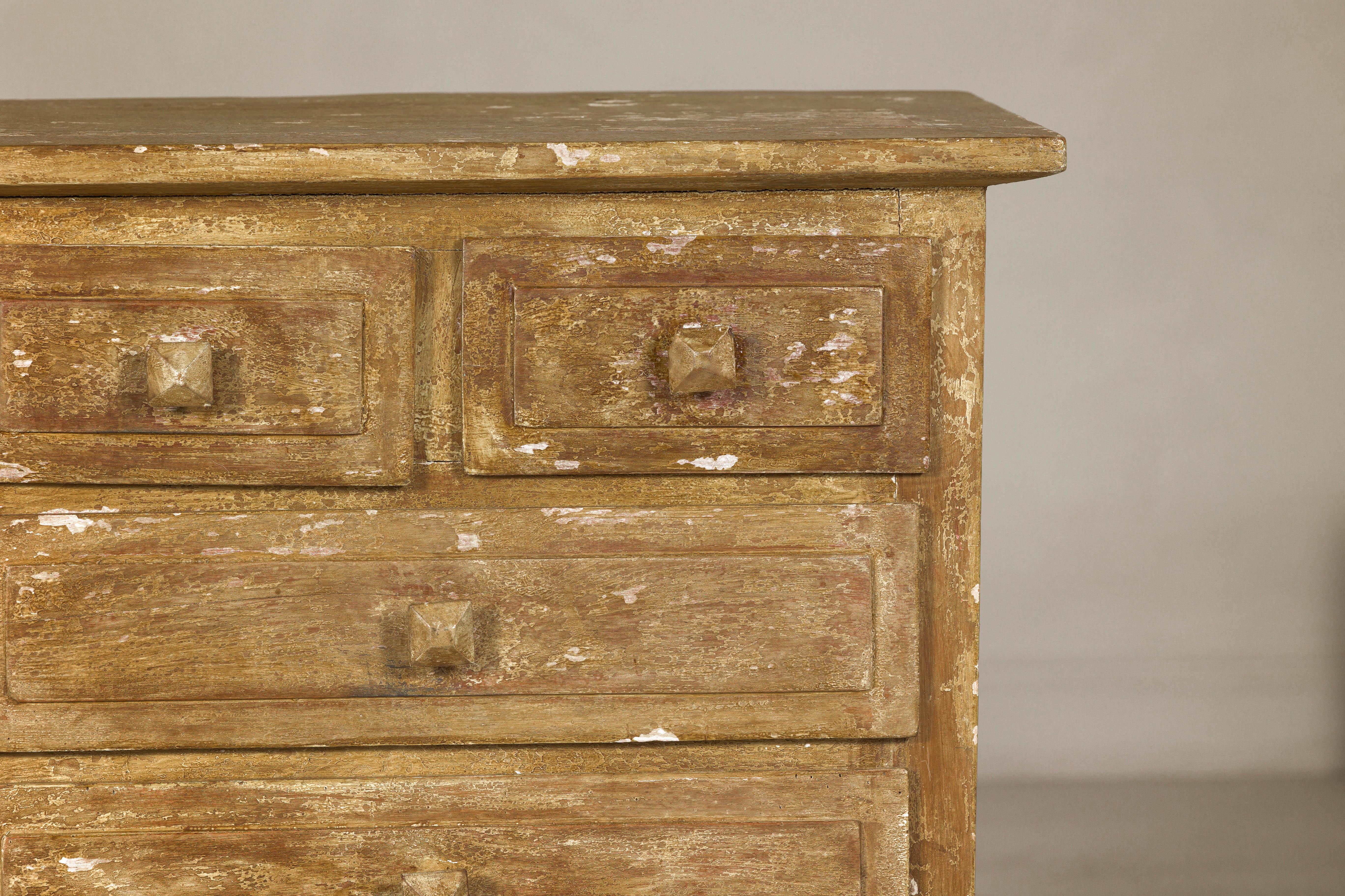 Pair of Distressed Vintage Nightstands with Subtle Brown and Green Patina For Sale 11