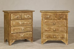 Pair of Distressed Vintage Nightstands with Subtle Brown and Green Patina