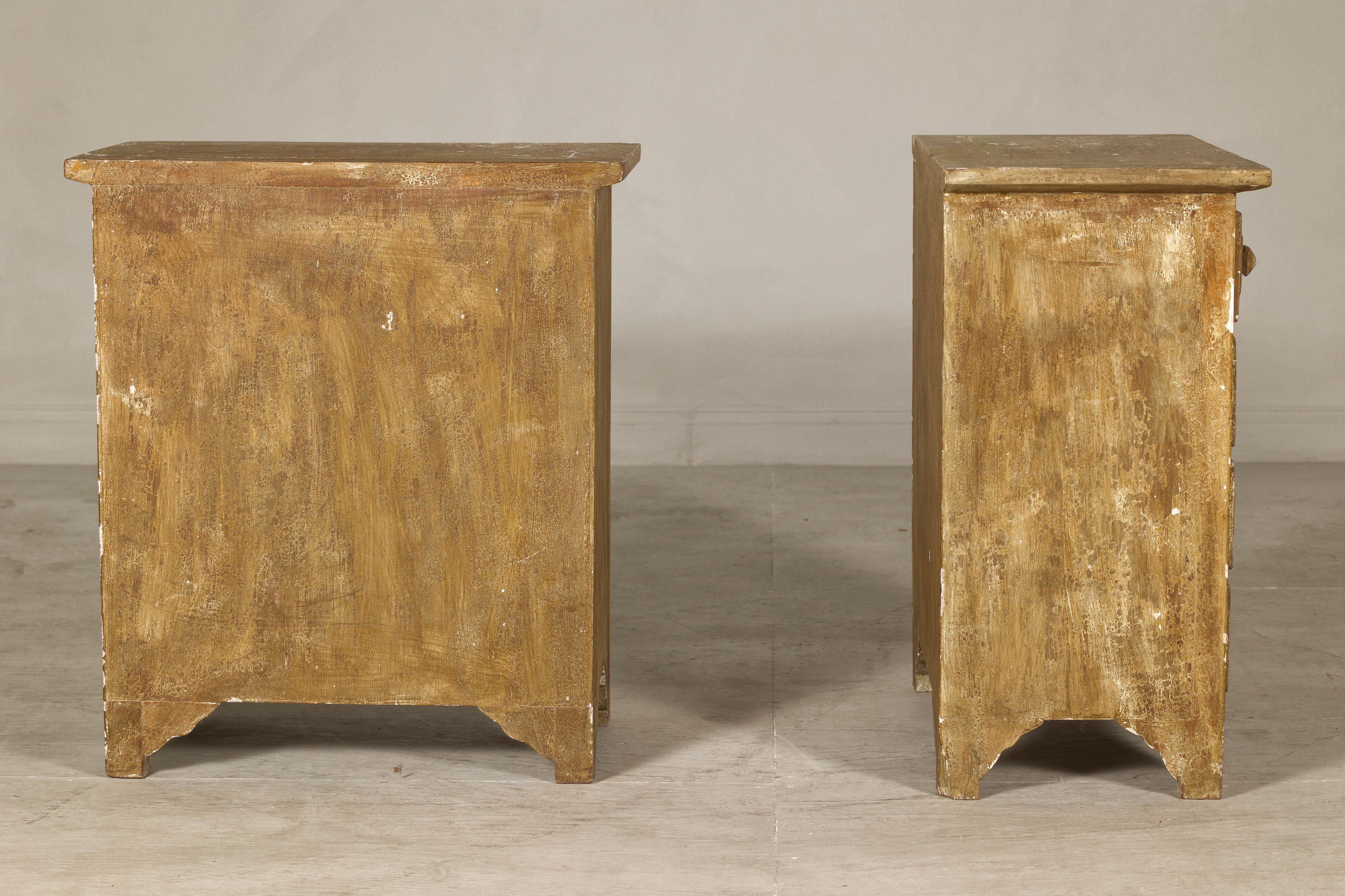Pair of Distressed Vintage Nightstands with Subtle Brown and Green Patina For Sale 2