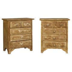 Pair of Distressed Vintage Nightstands with Subtle Brown and Green Patina
