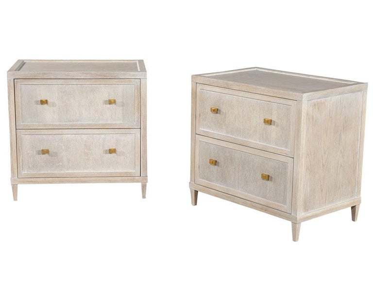 Pair of Distressed Washed Oak Nightstands End Tables For Sale at 1stDibs