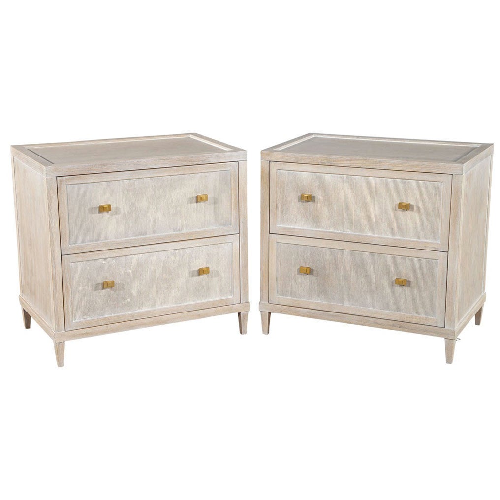 Pair of Distressed Washed Oak Nightstands End Tables