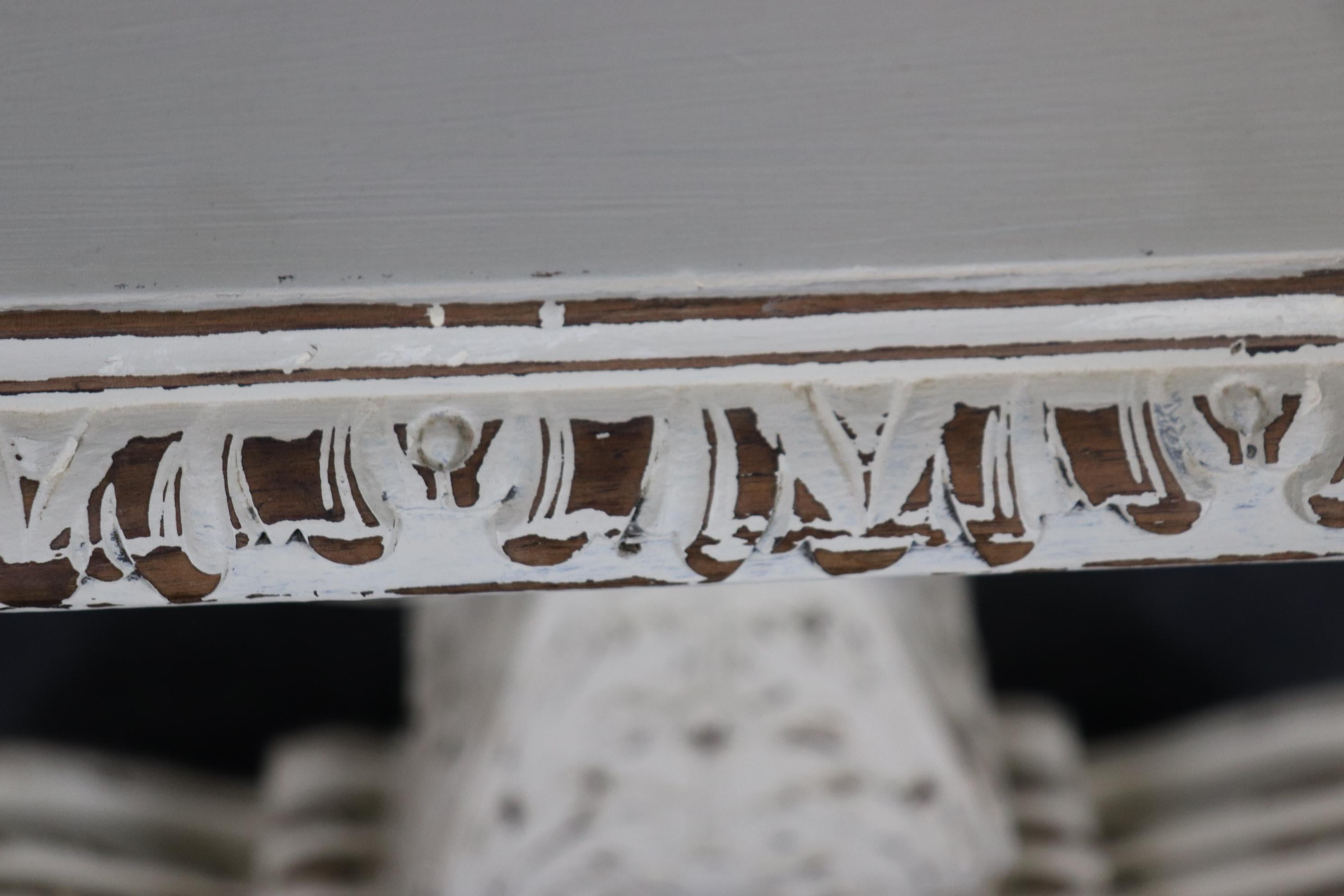  Pair of Distressed White Painted Carved Jacobean Style Console Tables  For Sale 8