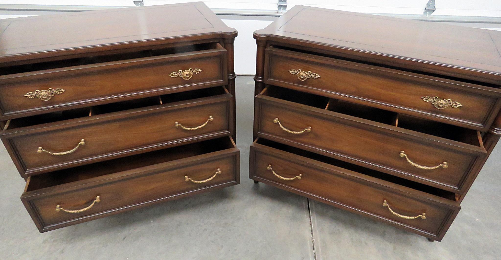 Pair of Walnut French Louis XVI Directoire Style Commodes Nightstands  1