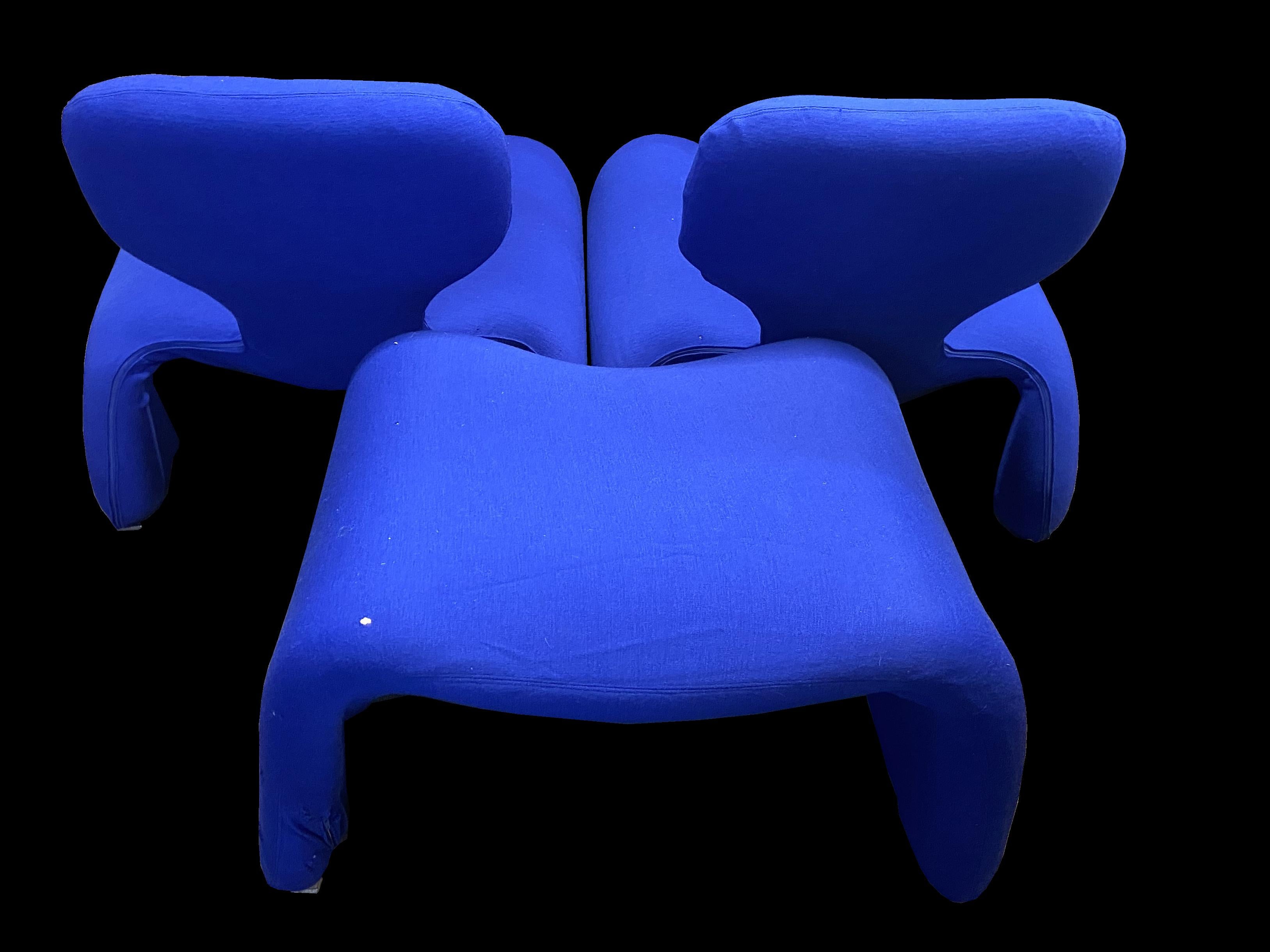 Mid-Century Modern Pair of Djinn Chairs and Single Footstool by Olivier Mourguw for Airborne