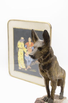 Pareja de sujetalibros en forma de perro de ónice y bronce