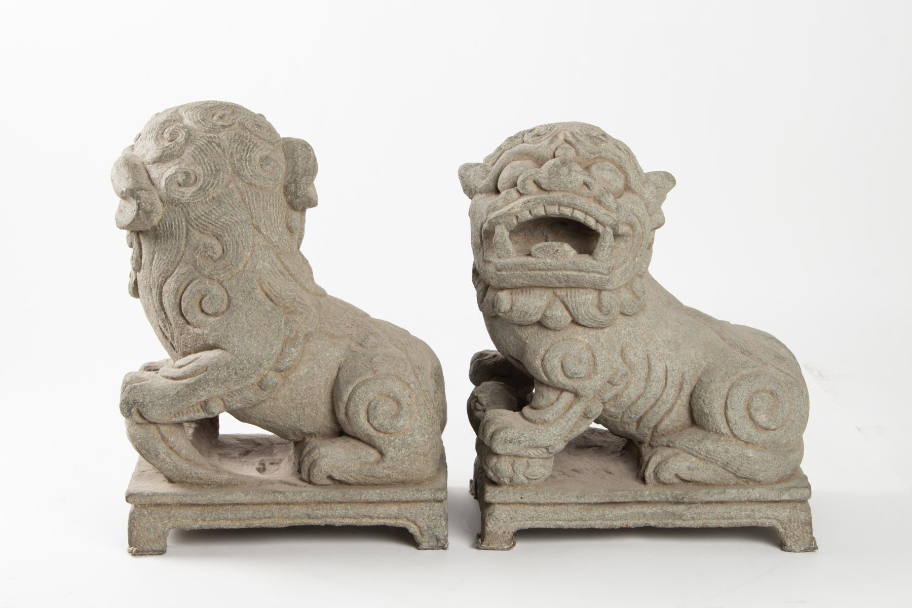 Pair of Dogs Fo Stone Monobloque, China, Early 20th Century, Art of Asia 1