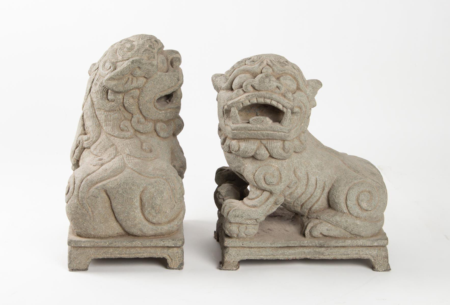 Pair of Dogs Fo Stone Monobloque, China, Early 20th Century, Art of Asia 2
