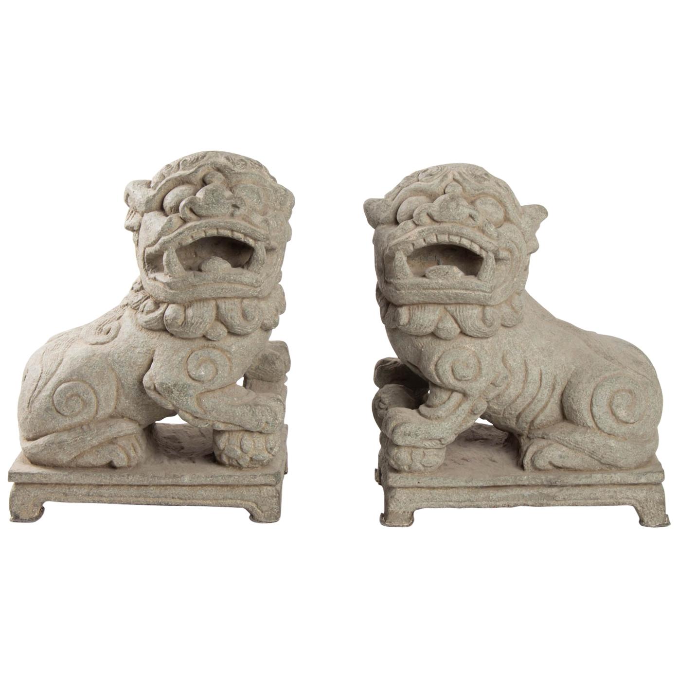 Pair of Dogs Fo Stone Monobloque, China, Early 20th Century, Art of Asia