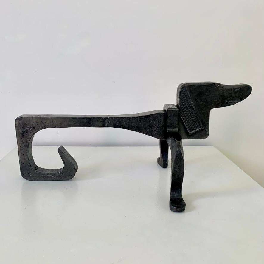 Pair of Dogs Wrought Iron Andirons, circa 1950, France. For Sale 4