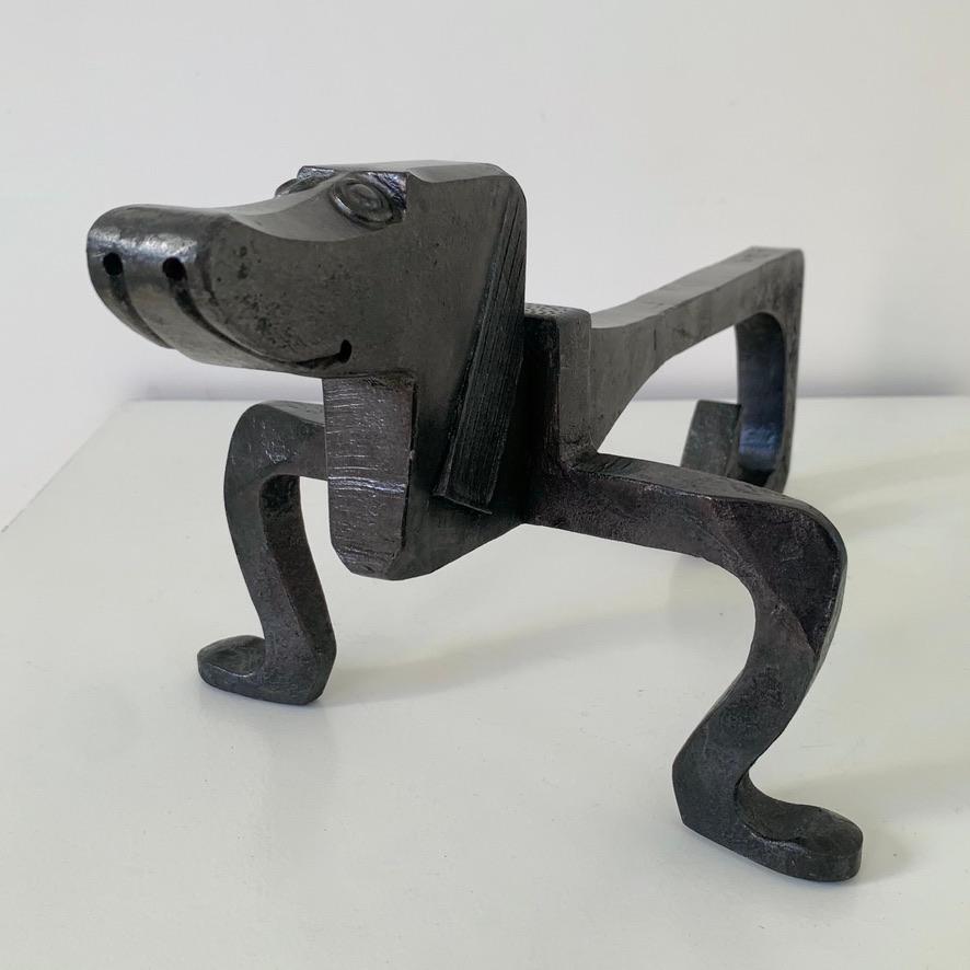 Pair of Dogs Wrought Iron Andirons, circa 1950, France. For Sale 1