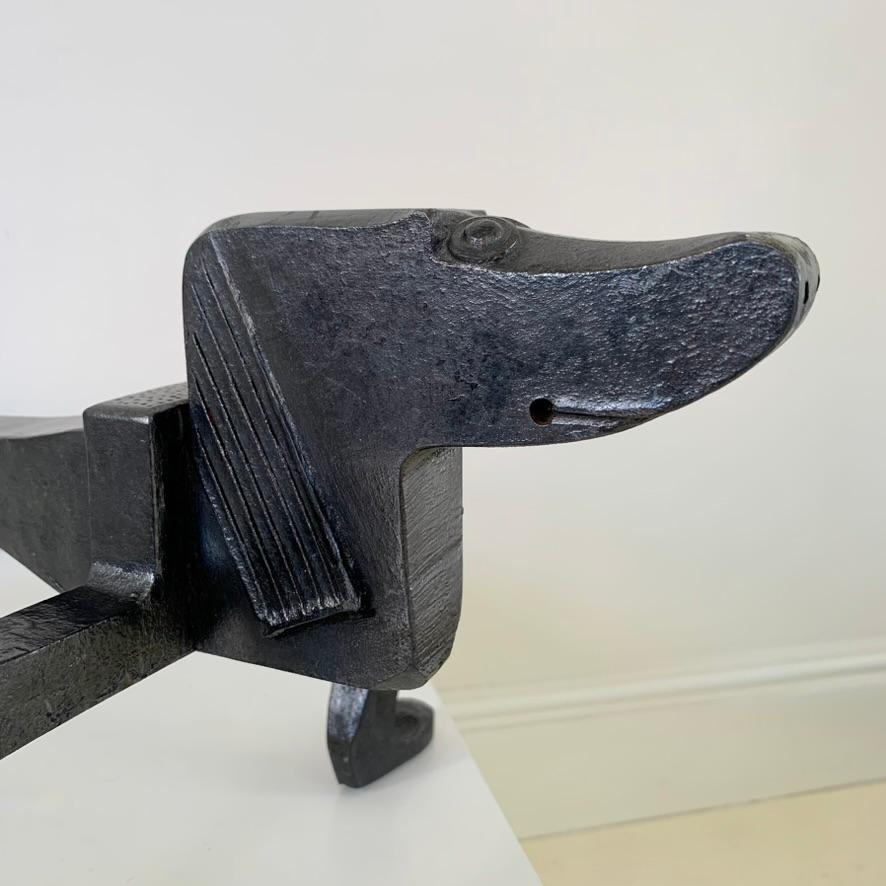 Pair of Dogs Wrought Iron Andirons, circa 1950, France. For Sale 2