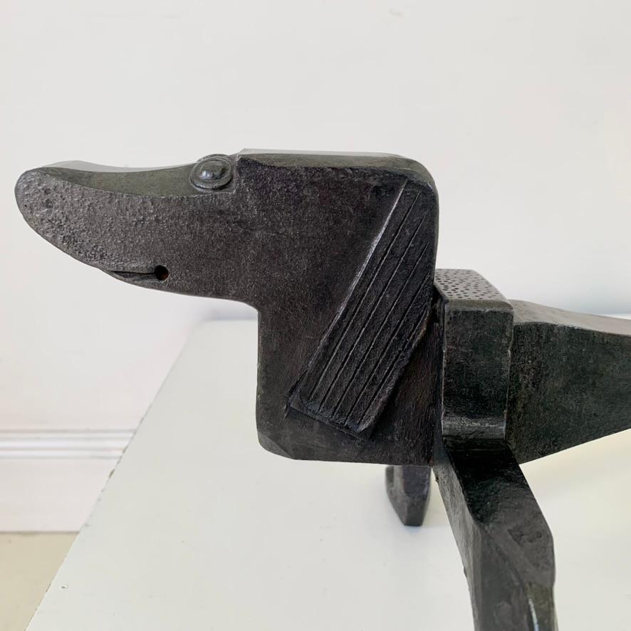 Pair of Dogs Wrought Iron Andirons, circa 1950, France. For Sale 3