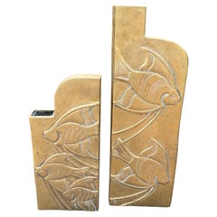 Pair Of Dolbi Cashier Brass Vases With Fish