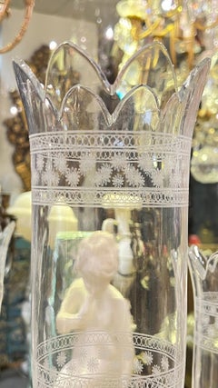 Pair of Dolphin Form Baccarat style 5-Light Crystal Glass Candelabras