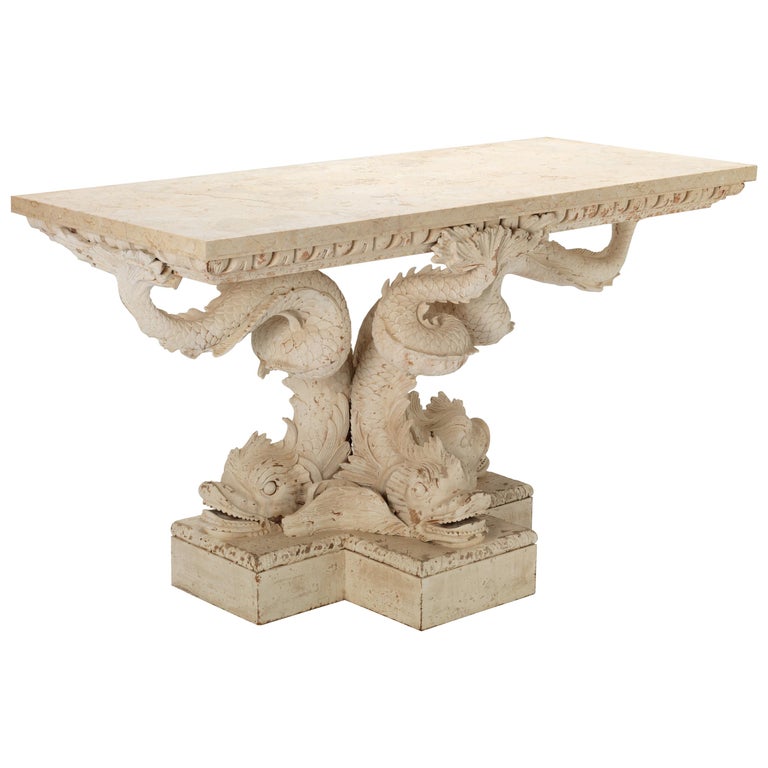 Pair of Dolphin Pedestal Tables in the Manner of William Kent For Sale