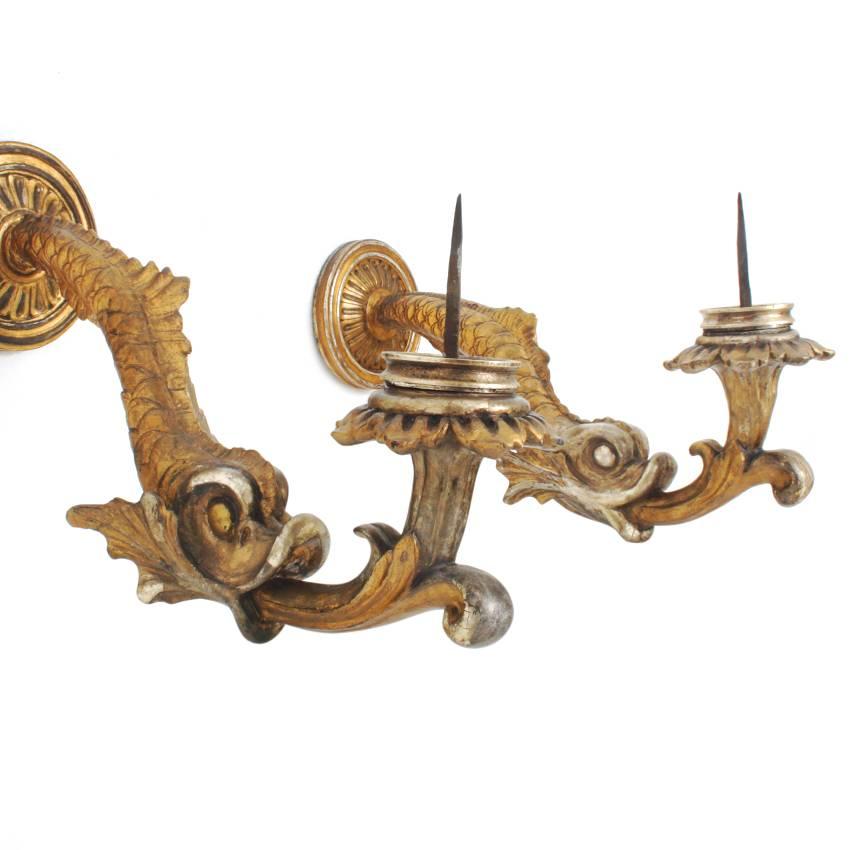 Pair of Dolphin Wall Lights, First Half of the 19th Century 3