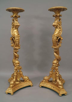 Pair of « Dolphins » Torcheres Holders, France, Circa 1860